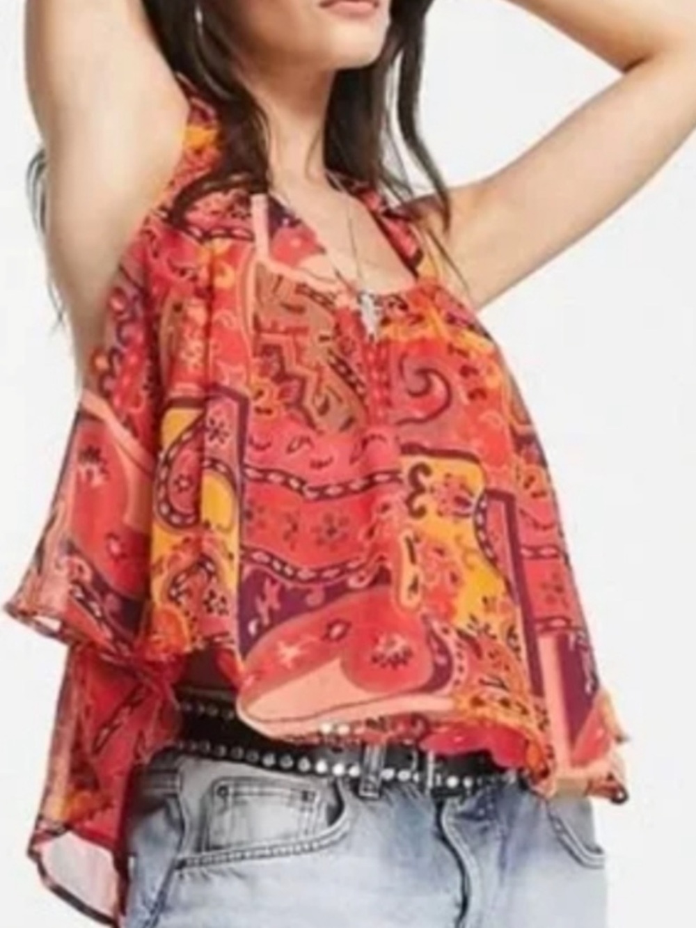 Free People Strawberry Red Orange Medium Racerback Tank Top
